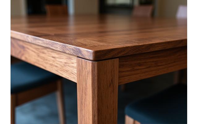 Op maat gemaakte eettafel van walnotenhout met gedetailleerde afwerking